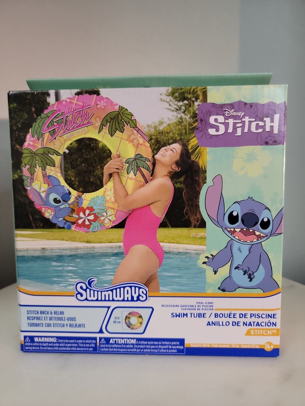 Disney Stitch Swimways Tube Floating Surf Club Inflatable Pool Float 32.5 Inches
